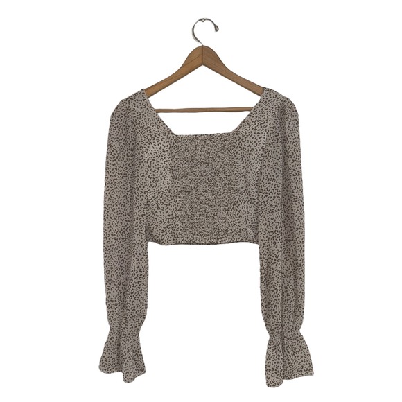 Altar'd‎ State Women's Leopard Print Long Sleeve Crop Top Square Neck S - Picture 3 of 9